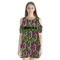 Green Fauna And Leaves In So Decorative Style Shoulder Cutout Velvet One Piece