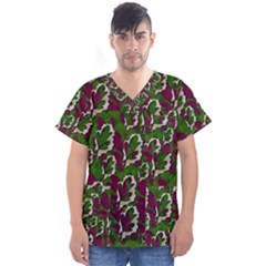 Green Fauna And Leaves In So Decorative Style Men s V-neck Scrub Top