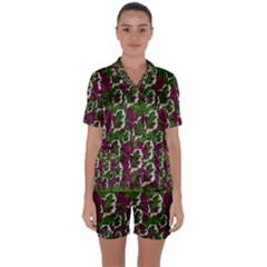 Green Fauna And Leaves In So Decorative Style Satin Short Sleeve Pyjamas Set