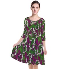 Green Fauna And Leaves In So Decorative Style Quarter Sleeve Waist Band Dress