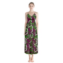 Green Fauna And Leaves In So Decorative Style Button Up Chiffon Maxi Dress by pepitasart