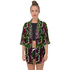 Green Fauna And Leaves In So Decorative Style Open Front Chiffon Kimono