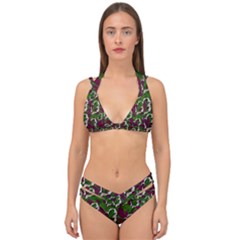 Green Fauna And Leaves In So Decorative Style Double Strap Halter Bikini Set