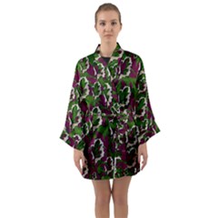 Green Fauna And Leaves In So Decorative Style Long Sleeve Satin Kimono