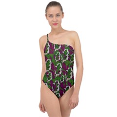 Green Fauna And Leaves In So Decorative Style Classic One Shoulder Swimsuit