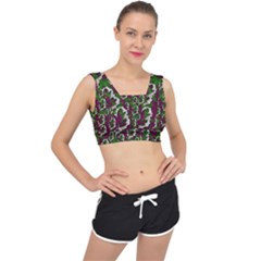 Green Fauna And Leaves In So Decorative Style V-back Sports Bra