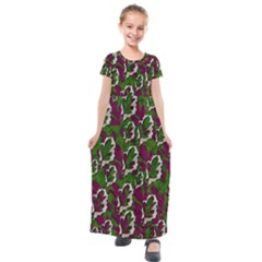 Green Fauna And Leaves In So Decorative Style Kids  Short Sleeve Maxi Dress