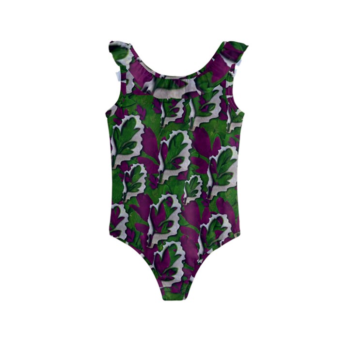 Green Fauna And Leaves In So Decorative Style Kids  Frill Swimsuit