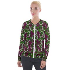 Green Fauna And Leaves In So Decorative Style Velour Zip Up Jacket