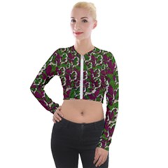 Green Fauna And Leaves In So Decorative Style Long Sleeve Cropped Velvet Jacket