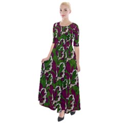 Green Fauna And Leaves In So Decorative Style Half Sleeves Maxi Dress