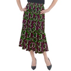 Green Fauna And Leaves In So Decorative Style Midi Mermaid Skirt