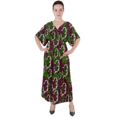 Green Fauna And Leaves In So Decorative Style V-neck Boho Style Maxi Dress