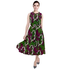 Green Fauna And Leaves In So Decorative Style Round Neck Boho Dress