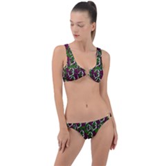 Green Fauna And Leaves In So Decorative Style Ring Detail Crop Bikini Set
