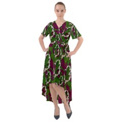 Green Fauna And Leaves In So Decorative Style Front Wrap High Low Dress