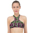 Green Fauna And Leaves In So Decorative Style High Neck Bikini Top View1