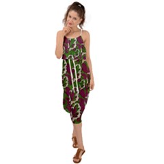 Green Fauna And Leaves In So Decorative Style Waist Tie Cover Up Chiffon Dress