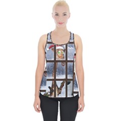 Funny Giraffe  With Christmas Hat Looks Through The Window Piece Up Tank Top by FantasyWorld7