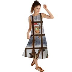 Funny Giraffe  With Christmas Hat Looks Through The Window Summer Maxi Dress by FantasyWorld7