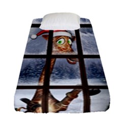 Funny Giraffe  With Christmas Hat Looks Through The Window Fitted Sheet (single Size) by FantasyWorld7