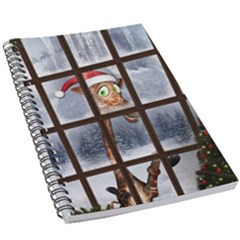 Funny Giraffe  With Christmas Hat Looks Through The Window 5 5  X 8 5  Notebook by FantasyWorld7