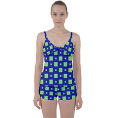 Squares Grid Seamless Tie Front Two Piece Tankini by Vaneshart