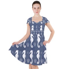 Seahorse Shell Pattern Cap Sleeve Midi Dress by Vaneshart