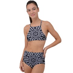 Grid Pattern Backdrop High Waist Tankini Set by Vaneshart