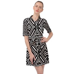 Grid Pattern Backdrop Belted Shirt Dress by Vaneshart