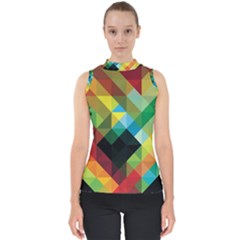 Pattern Colorful Geometry Abstract Wallpaper Mock Neck Shell Top by Vaneshart