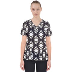 Abstract Seamless Pattern Graphic Black Women s V-neck Scrub Top by Vaneshart