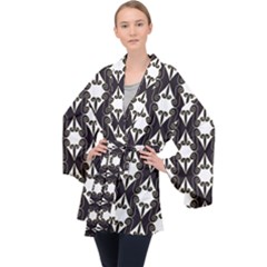 Abstract Seamless Pattern Graphic Black Long Sleeve Velvet Kimono  by Vaneshart