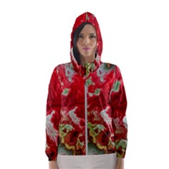 Abstract Stain Red Women s Hooded Windbreaker