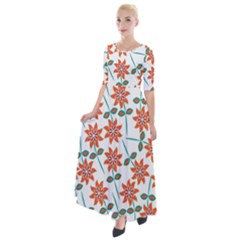 Vector Flower Floral Half Sleeves Maxi Dress by Vaneshart