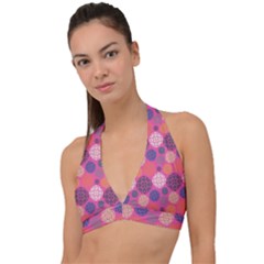 Abstract Seamless Pattern Graphic Pink Halter Plunge Bikini Top by Vaneshart