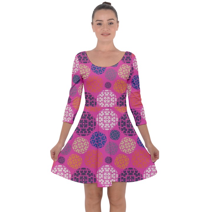 Abstract Seamless Pattern Graphic Pink Quarter Sleeve Skater Dress