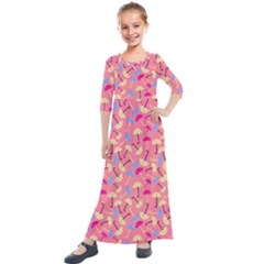 Umbrella Pattern Kids  Quarter Sleeve Maxi Dress