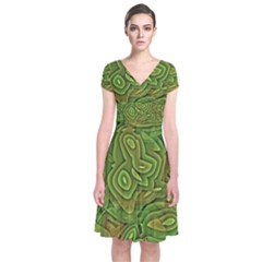 Background Abstract Green Short Sleeve Front Wrap Dress