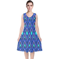 Teardrops In Blue V-neck Midi Sleeveless Dress  by bloomingvinedesign