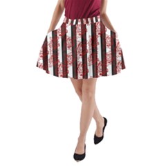 Striped Roses Pattern A-line Pocket Skirt by bloomingvinedesign