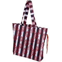 Striped Roses Pattern Drawstring Tote Bag by bloomingvinedesign