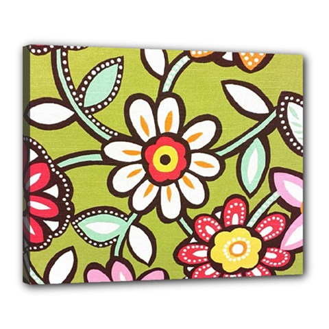 Flowers Fabrics Floral Canvas 20  x 16  (Stretched)