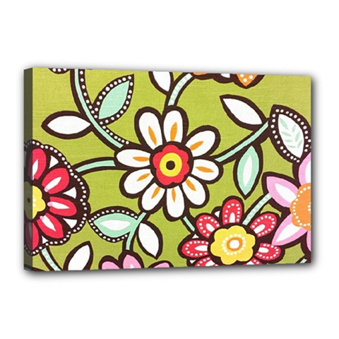 Flowers Fabrics Floral Canvas 18  x 12  (Stretched)