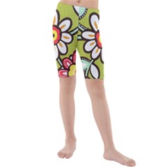 Flowers Fabrics Floral Kids  Mid Length Swim Shorts