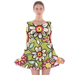 Flowers Fabrics Floral Long Sleeve Skater Dress