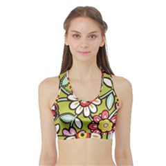 Flowers Fabrics Floral Sports Bra with Border