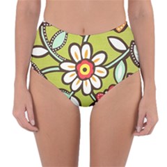 Flowers Fabrics Floral Reversible High-Waist Bikini Bottoms