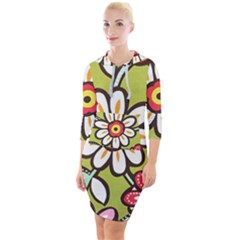 Flowers Fabrics Floral Quarter Sleeve Hood Bodycon Dress