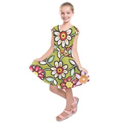 Flowers Fabrics Floral Kids  Short Sleeve Dress